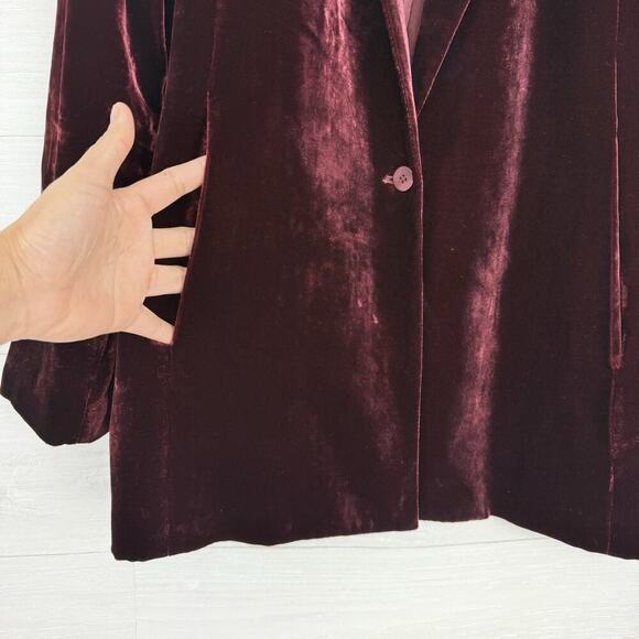 Eileen Fisher Silk Blend Velvet Blazer Jacket Medium Burgundy Pockets Holiday - Picture 6 of 16